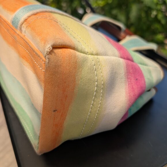 Coach, Hamptons Watercolor Canvas Mini Tote Bag, Multicolor Stripe, Leather Trim - Picture 9 of 15